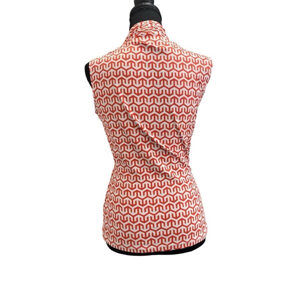 NWT J. McLaughlin Coral and White Trellis Wrap Blouse with Notched Collar Size S - Picture 4 of 6